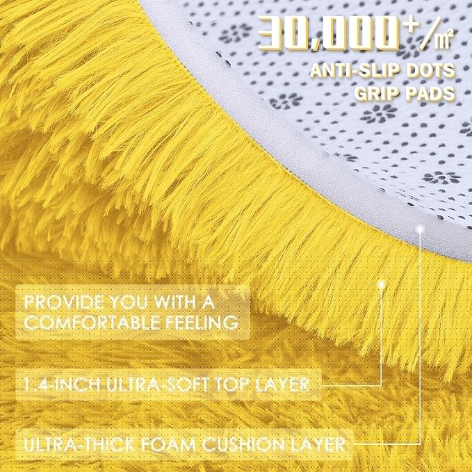 OLANLY 5x8 Machine Washable Large Area Rugs for Living Room, Bedroom, Soft Fluffy Shaggy Bedside Rug, Indoor Floor Carpet for Kids Girls and Boys, Dorms, Nursery, Home Decor Aesthetic, Yellow
