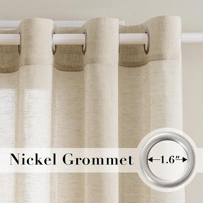 H.VERSAILTEX Linen Curtains Natural Linen Semi-Sheer Curtains 2 Panels Nickel Grommet Privacy Added Premium Soft Rich Material Drapes for Bedroom/Livingroom - 52x108 - Inch - Linen