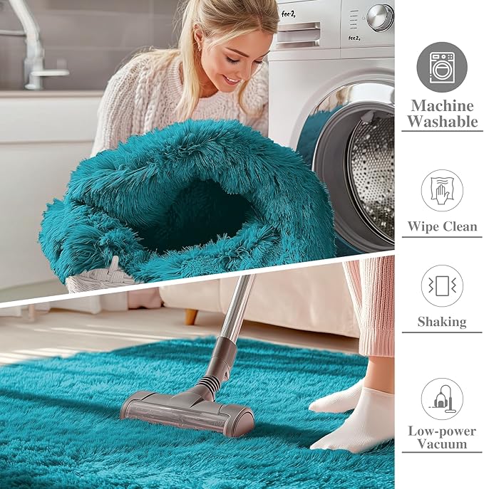 OLANLY 5x7 Machine Washable Large Area Rugs for Living Room, Bedroom, Soft Fluffy Shaggy Bedside Rug, Indoor Floor Carpet for Kids Girls and Boys, Dorms, Nursery, Home Decor Aesthetic, Teal