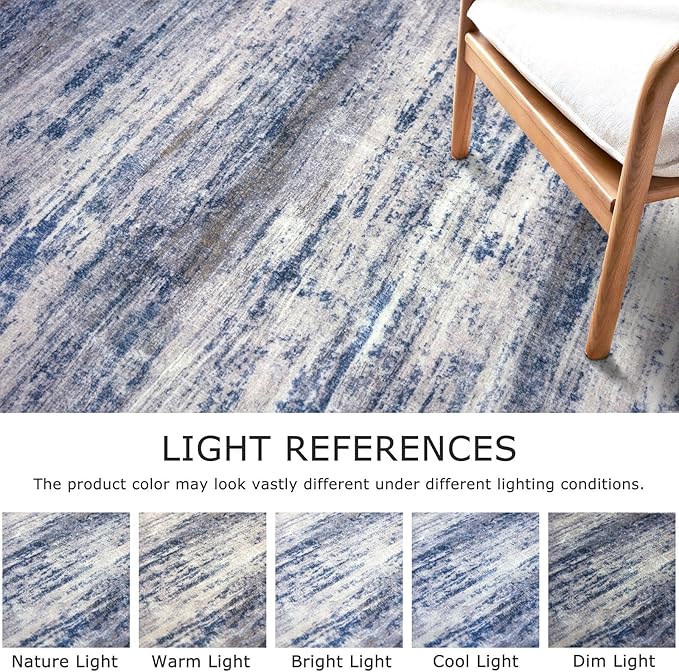 KOZYFLY 3x10 Ft Rug Modern Ombre Runner Rug for Hallway, Washable Kitchen Rugs Non-Slip Soft Striped Entryway Rug, Print Grey-Blue Abstract Carpet for Laundry Nursery