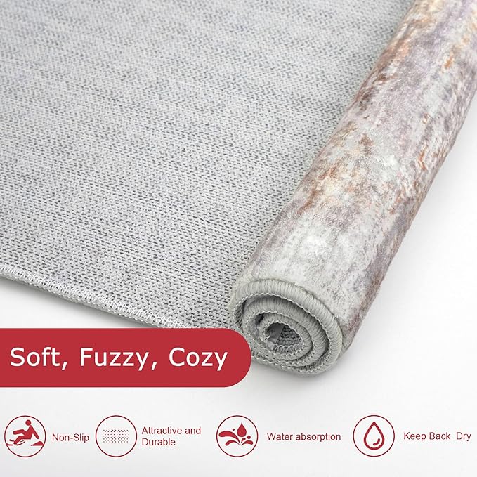 KOZYFLY 3x10 Ft Rug Modern Ombre Runner Rug for Hallway, Washable Kitchen Rugs Non-Slip Soft Striped Entryway Rug, Print Multi Grey/Orange Abstract Carpet for Laundry Nursery