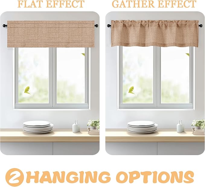 OWENIE Terracotta Valances for Windows 1 Pcs, Light Filtering Textured Farmhouse Short Small Valance Curtains for Bathroom Basement Living Room Bedroom, Rod Pocket Half Curtains Over Sink, 52" Wx14 L