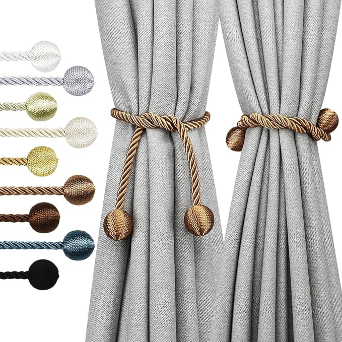 Curtain Tiebacks Outdoor Elegant Decorative Tie Backs Modern Rope Tiebacks for Drapes Window Curtain Holdbacks for Draperies (Khaki, 4)