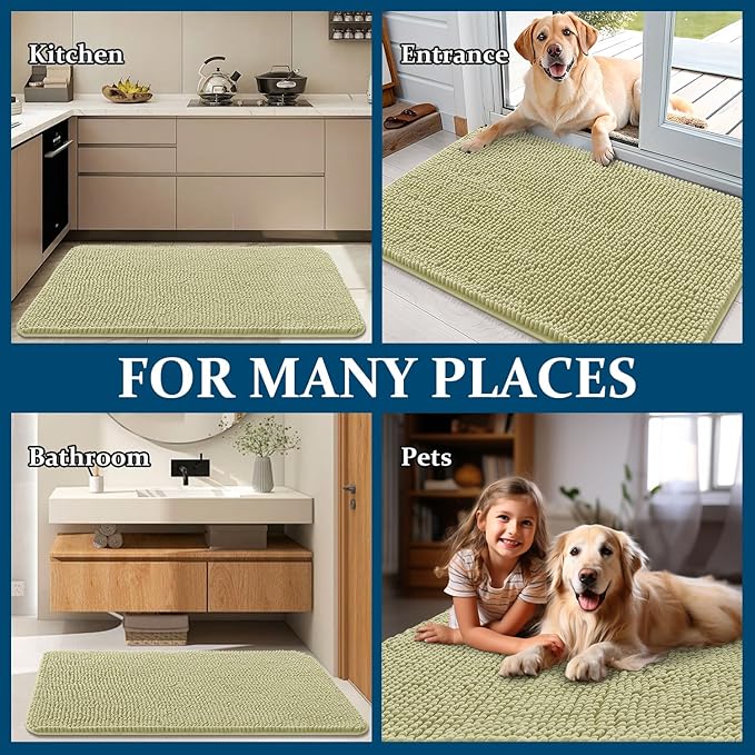 OLANLY Dog Door Mat for Muddy Paws 47x24, Absorbs Moisture and Dirt, Absorbent Non-Slip Washable Doormat, Quick Dry Chenille Mud Mat for Dogs, Entry Indoor Entryway Carpet for Inside Floor, Vanilla