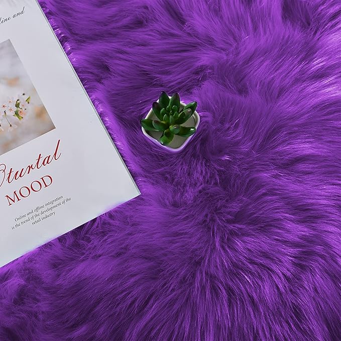 Latepis Bedroom Shag 4x6 Rug Purple Shaggy Fluffy Faux Fur Rug Machine Washable Area Rugs for Living Room Office Dorm Plush Rugs Home Decor Rectangle