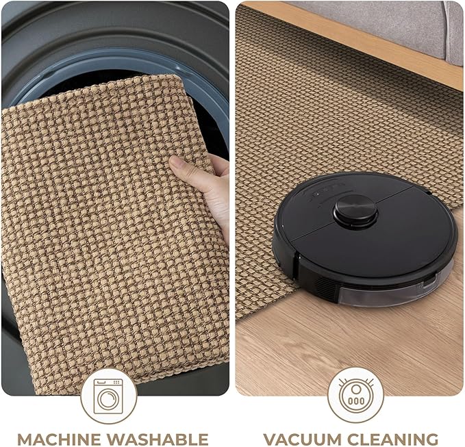 KOZYFLY Area Rug Runner Sets of 2 Pcs 2x3 and 2x5 Washable Kitchen Rugs Non Slip Rubber Backed Hallway Rug Woven Cotton Entrance Rugs for Front Porch Bathroom Kitchen Bedroom, Tan/Orange/Brown