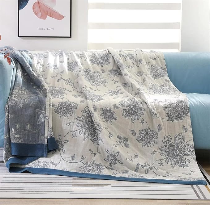 MSGKV Boho Throw Blanket for Bed 80''x90'', 100% Cotton Reversible Woven Breathable&Lightweight Spring Decorative Blanket for Couch Living Room
