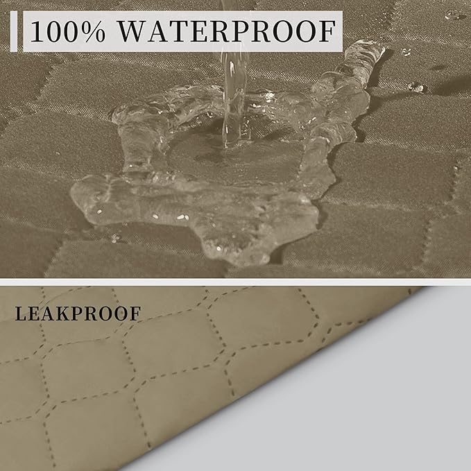 ISSUNTEX Double Protection 100% Waterproof Recliner Covers for Living Room, Reversible Furniture Protector Recliner Couch Sofa Slipcover for Dogs, Pets, Kids (Oversized Recliner, Beige/Beige)