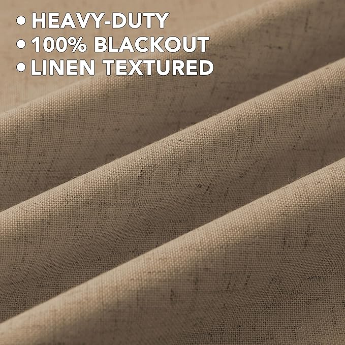 H.VERSAILTEX Linen Curtains 100% Blackout Curtains for Bedroom 84 inch Long Full Light Blocking Nature Linen Blended Window Curtains for Living Room Nickel Grommet (2 Panels, Heathered Macchiato)