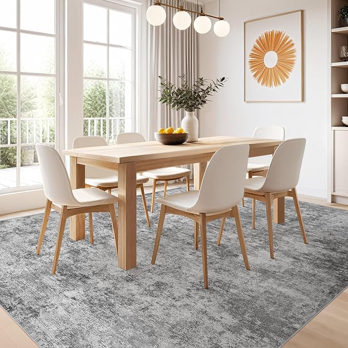 Nakagishi 8x10 Area Rugs Living Room: Washable Abstract Large Neutral Soft Rug Stain Resistant Modern Indoor Floor Non-Slip Carpet for Bedroom Nursery Kids Playroom Office Dining Room Dorm- Grey