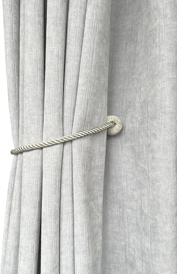 Melaluxe 4 Pack Magnetic Curtain Tiebacks, Decorative Curtain Holdbacks for Window Décor (Beige)