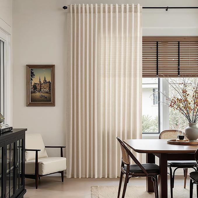 Nanspring Grey Flax Linen Curtains 72 Inches Long for Living Room Light Filtering Mordern Boho Semi Sheer Curtains Back Tab and Rod Pocket Privacy Neutral Curtain for Bedroom Office 52x72, 2 Panels