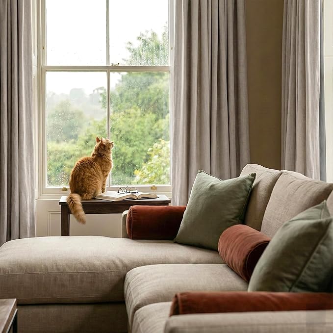 RYB HOME Natural Beige 100% Blackout Linen Curtains 78 inch Long, Thermal Insulated&Privacy Home Decor Drapes for Bedroom/Office/Nursery, Rod Pocket&Back Tab Window Treatment, W52 X L78, 2 Panels