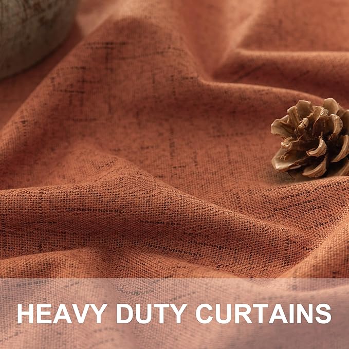 Pitalk Boho Blackout Curtains for Living Room Linen Textured Bohemian Vintage Mid Century Modern Farmhouse Curtains for Bedroom 90 Inch Length 2 Panel Rust Terracotta Colored Long Drapes Dusty Orange