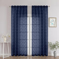 Chyhomenyc Navy Blue Sheer Curtains 90 Inch Length 2 Panels Set, Light Filtering Tufted Textured Soft Airy Rod Pocket Gentle Leaf Window Treatment Drapes for Bedroom Living Room, 52" Wx90 L, 2PCS
