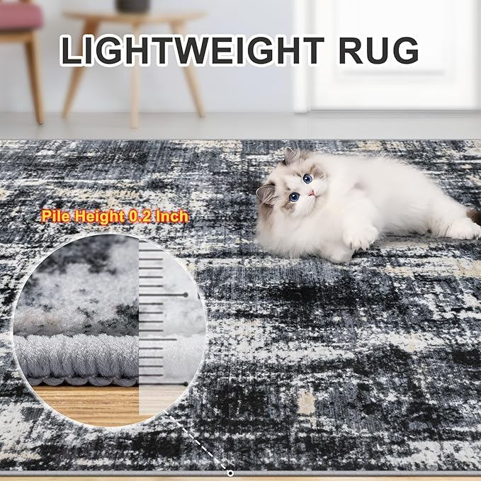 Area Rugs 10x12 Living Room - Washable Rug Modern Abstract Soft Large Neutral Non-Slip Carpet Indoor Floor Thin Carpets for Bedroom Dining Room Farmhouse Nursery Home Office Black Gold