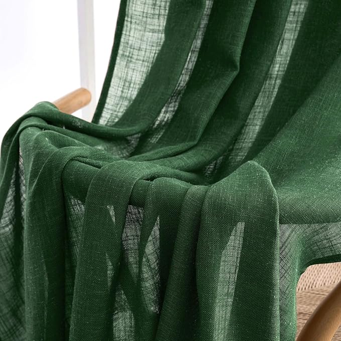 MIULEE Emerald Green Linen Curtains 84 Inch Length for Bedroom Living Room, Soft Thick Linen Textured Window Drapes Semi Sheer Light Filtering Back Tab Rod Pocket Burlap Look Christmas Decor, 2 Panels