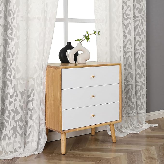 Lecloud Leia Ivory Sheer Curtains 54 Inch Length 2 Panels, Voile Light Filtering Privacy Jacquard Textured Curtains, Dual Rod Pockets Drapes with Leaves for Living Room Bedroom, Each 42" W x 54" L