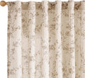 Lazzzy Farmhouse Linen Curtains Extra Long Taupe Floral Curtains 108 Inch Length Back Tab Drapes for Living Room Bedroom Light Filtering Country Vintage Rod Pocket, 2 Panels, Taupe on Beige