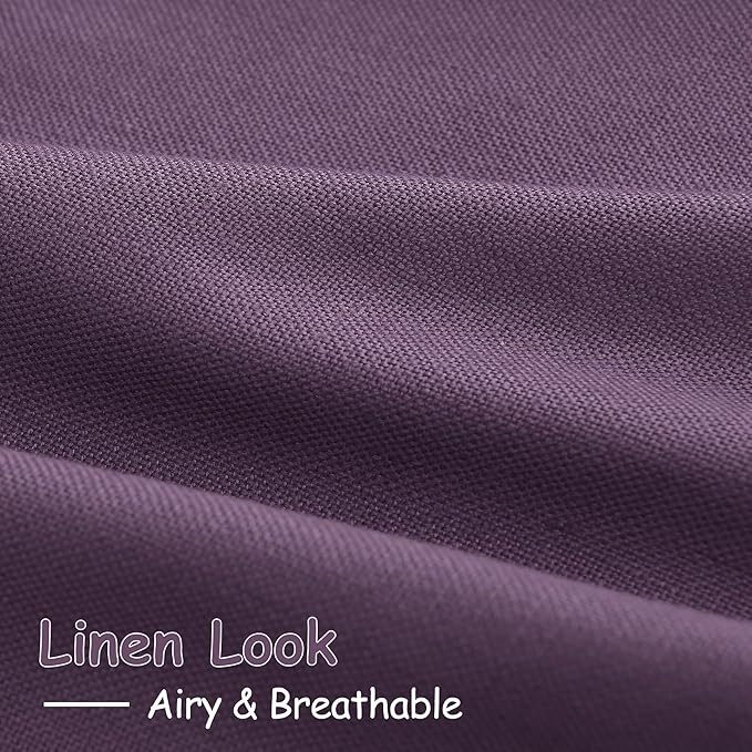 Nanspring Plum Linen Curtains 96 Inches Long 2 Panels Set for Living Room Rod Pocket Back Tab Semi Sheer Light Filtering Protect Privacy Plum Curtain for Bedroom Floor Length 52x96
