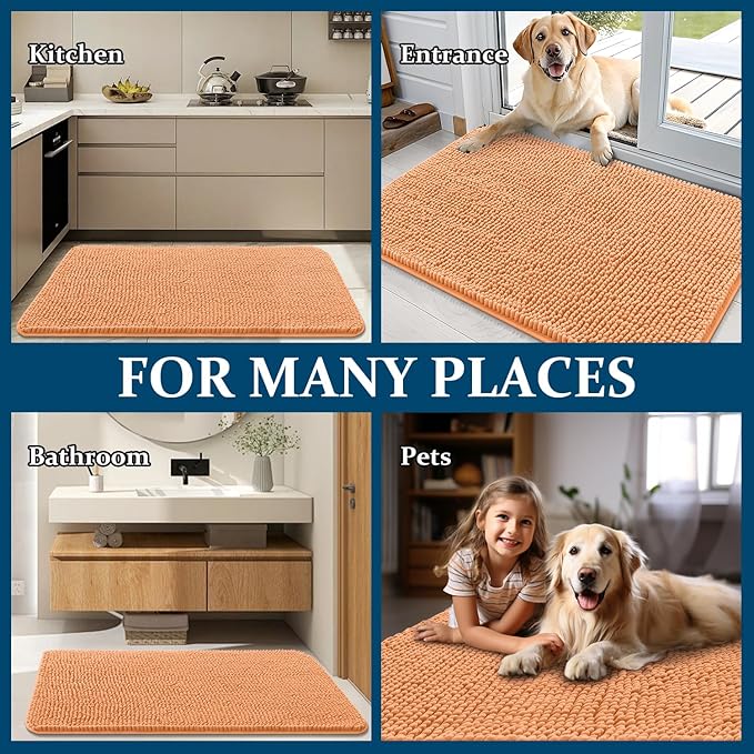 OLANLY Dog Door Mat for Muddy Paws 70x46, Absorbs Moisture and Dirt, Absorbent Non-Slip Washable Doormat, Quick Dry Chenille Mud Mat for Dogs, Entry Indoor Entryway Carpet for Inside Floor, Orange