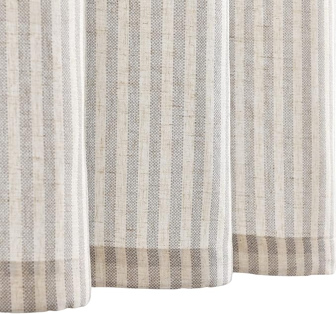 jinchan Tie Up Linen Textured Striped Bow Tie Curtain for Kitchen Bathroom Rod Pocket Pinstripe Valance Window Treatments Ticking Stripe Pull Cord Valance 1 Panel 18 Inch Taupe Grey on Linen