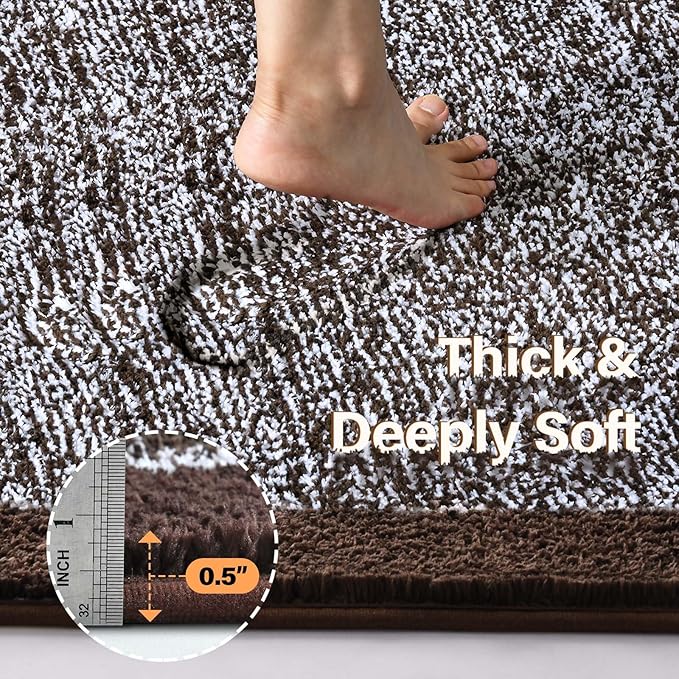 Bathroom Rugs 24x17 Non Slip Washable, Brown Bath Mat for Bathroom Floor Tub, Soft Absorbent Quick Dry Mats for Shower, Bathtub,Home Decor