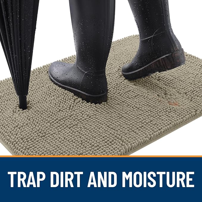 OLANLY Dog Door Mat for Muddy Paws 59x35, Absorbs Moisture and Dirt, Absorbent Non-Slip Washable Doormat, Quick Dry Chenille Mud Mat, Entry Indoor Entryway Carpet for Inside Floor, Warm Taupe