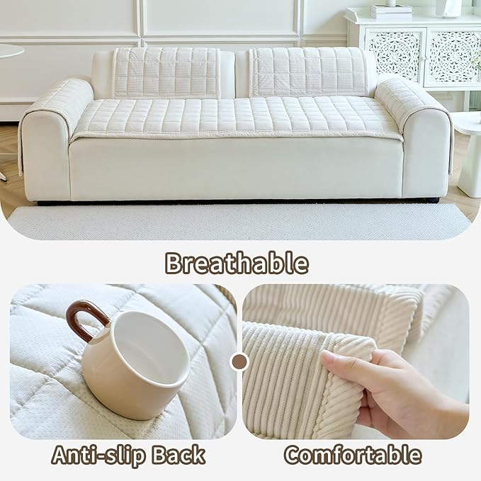 Couch Covers for Dogs Washable, Non Slip Couch Covers for Loveseat Sofa Pet Friendly, Soft Fuzzy Sofa Covers for Pet, Dog Couch Cover Furniture Protector(1PC,Beige White,27.6"x94.5")