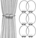 Melaluxe 6 Pack Magnetic Curtain Tiebacks, Decorative Curtain Holdbacks for Window Décor (Grey)