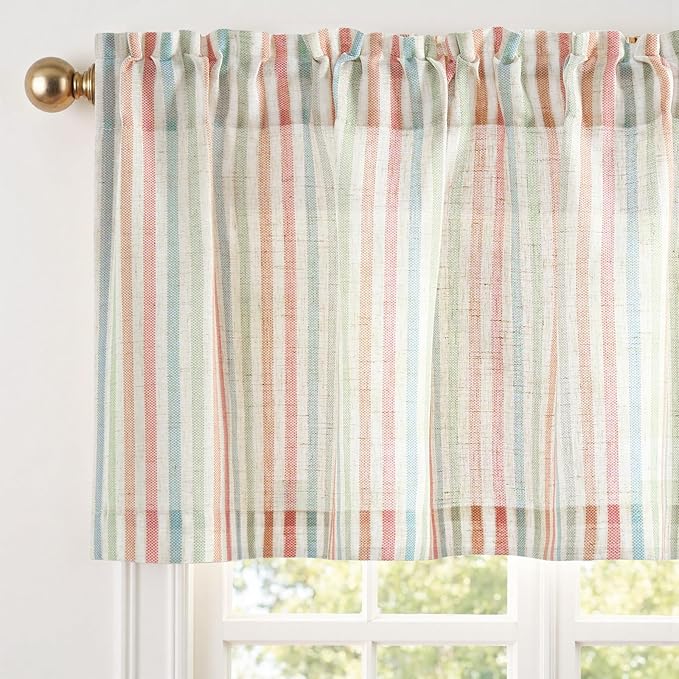 jinchan Valance Curtain Linen Textured Striped Window Curtain for Living Room Light Filtering Farmhouse Valance for Kitchen Rod Pocket 1 Panel 16 Inch Candy on Linen 1 Panel