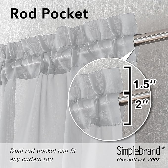 Simplebrand Light Grey Sheer Curtains 84 Inches Long, Light Filtering Rod Pocket Solid Color Window Sheer Curtain Panels, Elegant Curtains & Drapes for Living Room, Bedroom 2 Panels (42" W x 84" L)