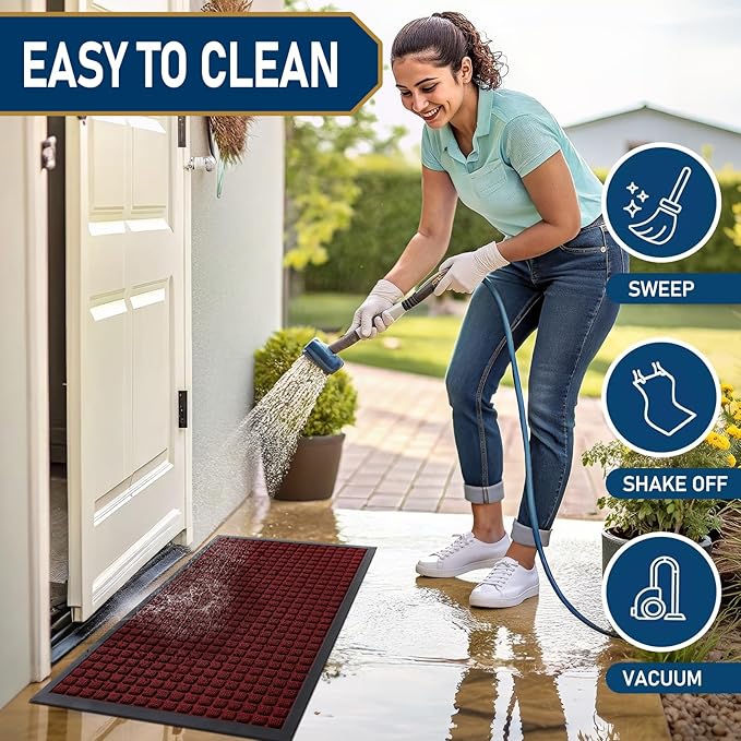 Smiry Front Door Mat Outside Entrance, Heavy Duty Natural Rubber Doormat, Non Slip, Trap Dirt and Moisture, Easy Clean, Low Profile Welcome Floor Mats for Indoor Outdoor Entry, 35x23 Inch, Red