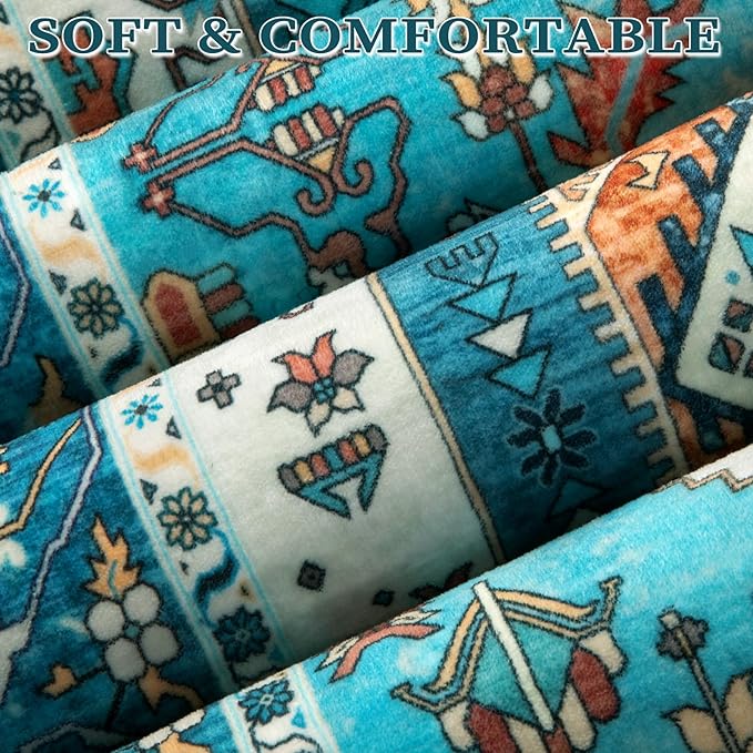 SERISSA 8x10 Area Rugs Blue, Washable Large Boho Rugs for Living Room, Ultra Soft Non-Slip Bedroom Rug Print Distressed Vintage Tribal Farmhouse Carpet Rug for Dining Room Dorm Office Home Decor