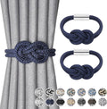 NICEEC 2 Pack Mini Magnetic Curtain Tiebacks Nordic Simple Style Drape Tie Backs Elegant Hand Weave Rope Knot Decorative Curtain Holdbacks for Home & Office Thin Window Drapery (Dark Blue)