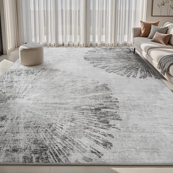 6x9 Area Rugs for Living Room-Machine Washable Rug Ultra Soft Non Slip Area Rug Modern Abstract Dahlia Indoor Carpet Rugs for Bedroom Dining Room Playroom Nursery Bedside Office, Grey