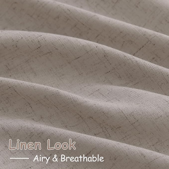 Nanspring 102 Inch Long Curtains for Living Room Stone Beige Linen Light Filtering Semi Sheer Curtain Back Tab Simple Modern Floor to Ceiling Farmhouse Drapes for Bedroom Office 52x102, 2 Panels