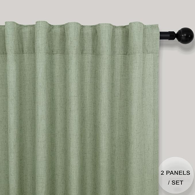 Light Sage Curtains 72 Inch Length for Bedroom 2 Panel Set Back Tab Rod Pocket Drapes Semi Sheer Light Filter Linen Woven Textured Olive Green Curtain for Living Room Dividing Closet Door 52x72 Long