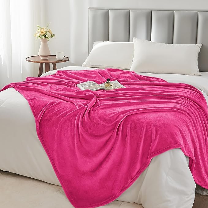 BEDELITE Fleece Blankets Queen Size Hot Pink Throw Blankets for Bed, Luxury Plush Cozy Fuzzy Blanket 90x90 inches, Super Soft Warm Lightweight Throw Blanket All Seasons Suitable