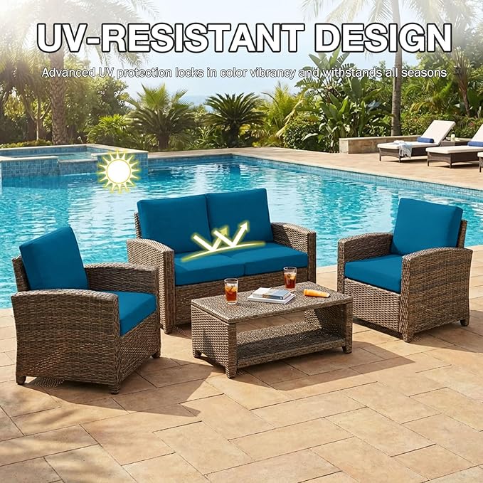 hyha 12Pcs Patio Cushion Covers, Stretch Outdoor Couch Cushion Covers, Washable Outdoor Chair/Sofa Slipcovers for Patio Furniture Cushions Protector with Elastic Bottom(Peacock Blue,Cover Only)