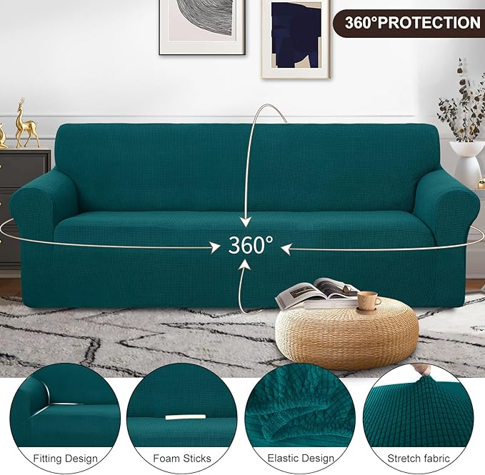 U-NICE HOME 4 Seater Stretch Couch Cover Sofa Cover Washable Sofa Slipcover Furniture Protector for 3 Cushion Couch Sofa Pet Friendly, Blue
