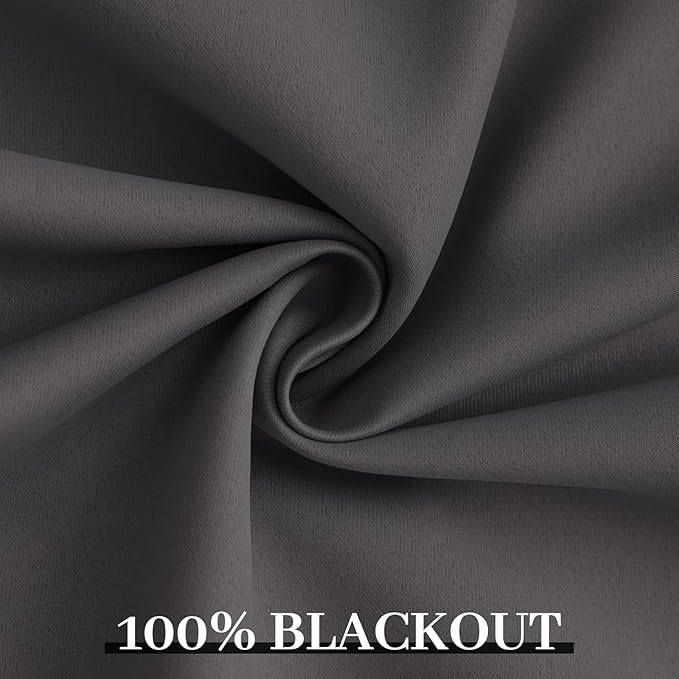 Yakamok Room Darkening 100% Blackout Curtains Grommet Window Treatments with 2 Thick Layers-Charcoal Grey Thermal Insulated Drapes Set of 2 Panels for Bedroom Living Room 52 Inches by 84 Inches Length
