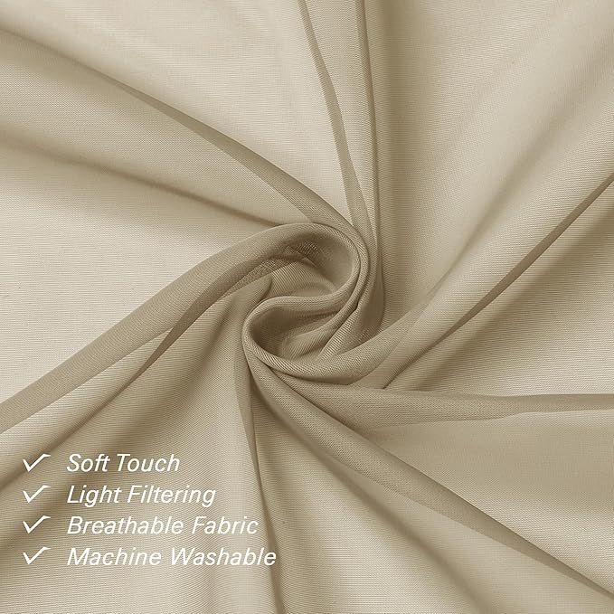 Lecloud Taupe Sheer Curtains 90 Inches Long 2 Panels, Elegant Light Filtering Voile Breathable Curtains, Solid Window Treatments with Dual Rod Pocket for Dining Room Bedroom, Each 42" W x 90" L