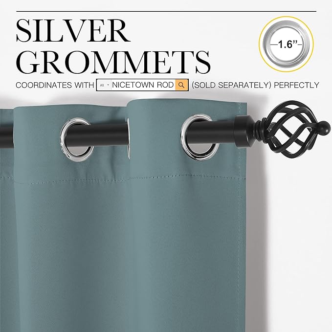 NICETOWN Modern Blackout Curtains Noise Reducing, Thermal Insulated and Privacy Room Darkening Drape Panels for Boy's Guest Room Door Small Short Window (Greyish Blue, 2 Panels, W34 x L45 -Inch)
