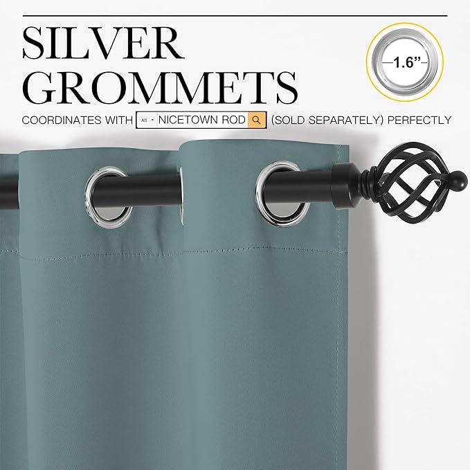 NICETOWN Modern Blackout Curtains Noise Reducing, Thermal Insulated and Privacy Room Darkening Drape Panels for Boy's Guest Room Door Small Short Window (Greyish Blue, 2 Panels, W55 x L68 -Inch)