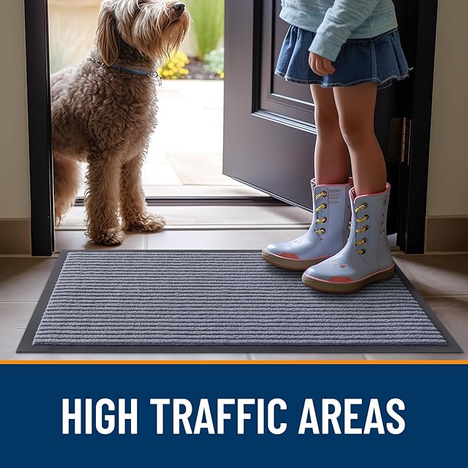 OLANLY Front Door Mat Indoor Outdoor Entrance, Waterproof Heavy Duty Doormat, Fade Resistant, Low Profile, Easy Clean Patio Porch Welcome Floor Mats for Entry, 59x30, Ash Grey