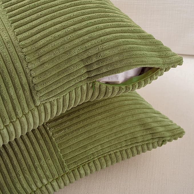 Fancy Homi 2 Packs Moss Green Big Decorative Throw Pillow Covers 24x24 Inch for Couch Bed Sofa, Rustic Farmhouse Boho Home Decor, Soft Corss Corduroy Patchwork Accent Square Cushion Case 60x60 cm