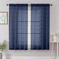 Chyhomenyc Navy Blue Sheer Curtains 63 Inch Length 2 Panels Set, Light Filtering Tufted Textured Soft Airy Rod Pocket Beautiful Leaf Window Treatment Drapes for Bedroom Living Room, 42" Wx63 L, 2PCS