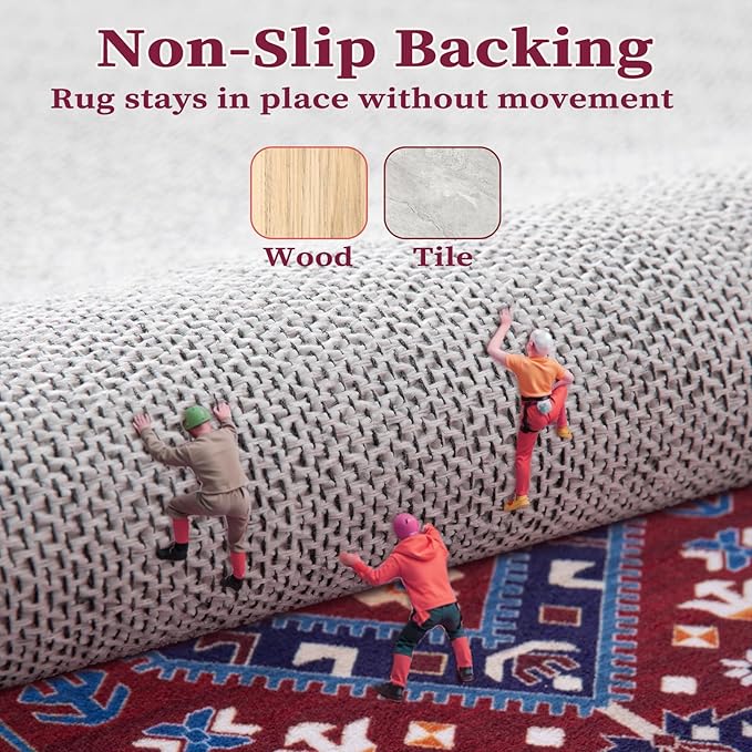 SERISSA Boho Rugs for Entryway, 2x3 Washable Non-Slip Rug Small Area Rug, Ultra Soft Oriental Vintage Burgundy Navy Low-Pile Indoor Door Mat Floor Carpet for Entrance Bedroom Kitchen Bathroom