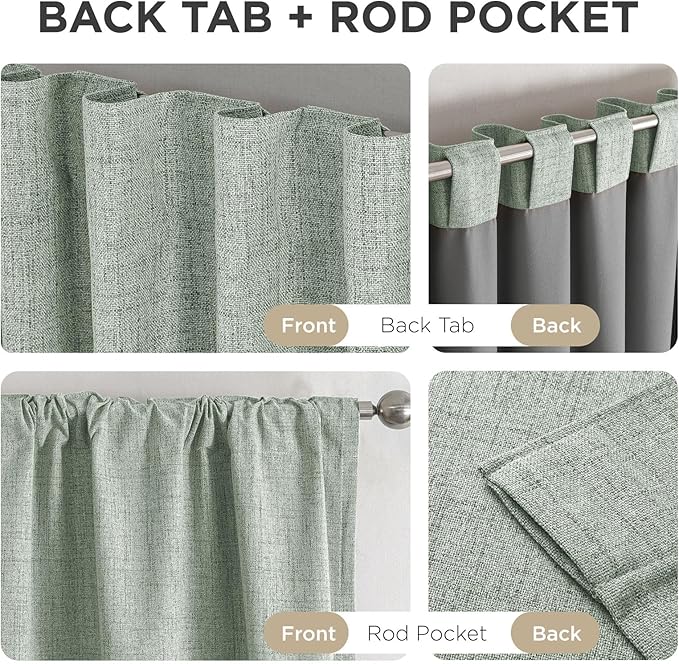 Joydeco Blackout Curtains for Bedroom - 100% Light Blocking 2 Panels Sage Green Drapes 37" W x 90" L, Thermal Insulated Room Darkening Curtains, Linen Textured for Living Room, Rod Pocket & Back Tabs